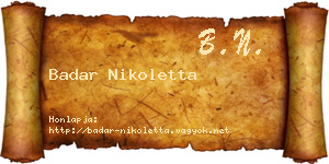 Badar Nikoletta névjegykártya